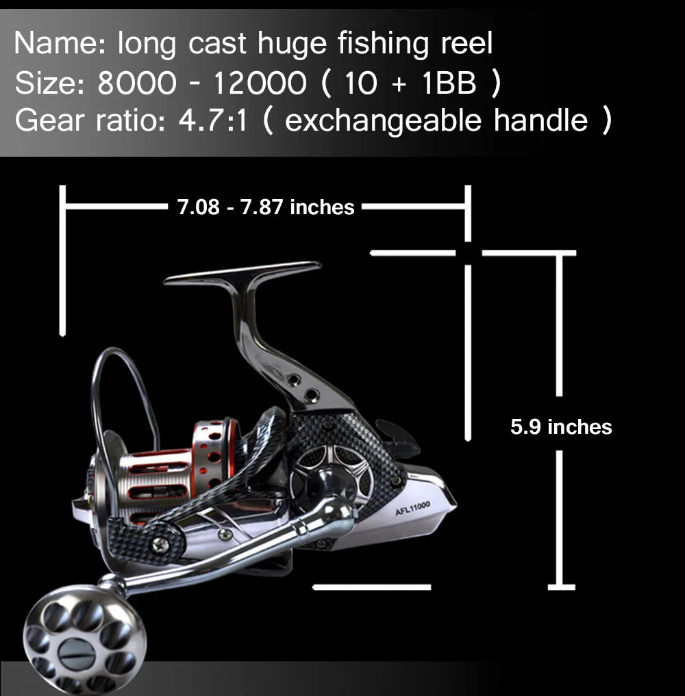 11 BB спиннинговая Рыболовная катушка большой формы 4,7: 1 полностью металлическая рыболовная спиннинговая катушка со складной ручкой мгновенная антиобратная система