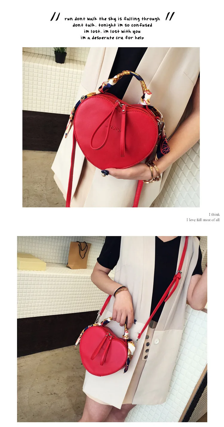 Women bag Women's Leather Handbags heart shaped red Tote Shoulder Bag Women Messenger Bags Scarf ladies hand bags for 2019 New