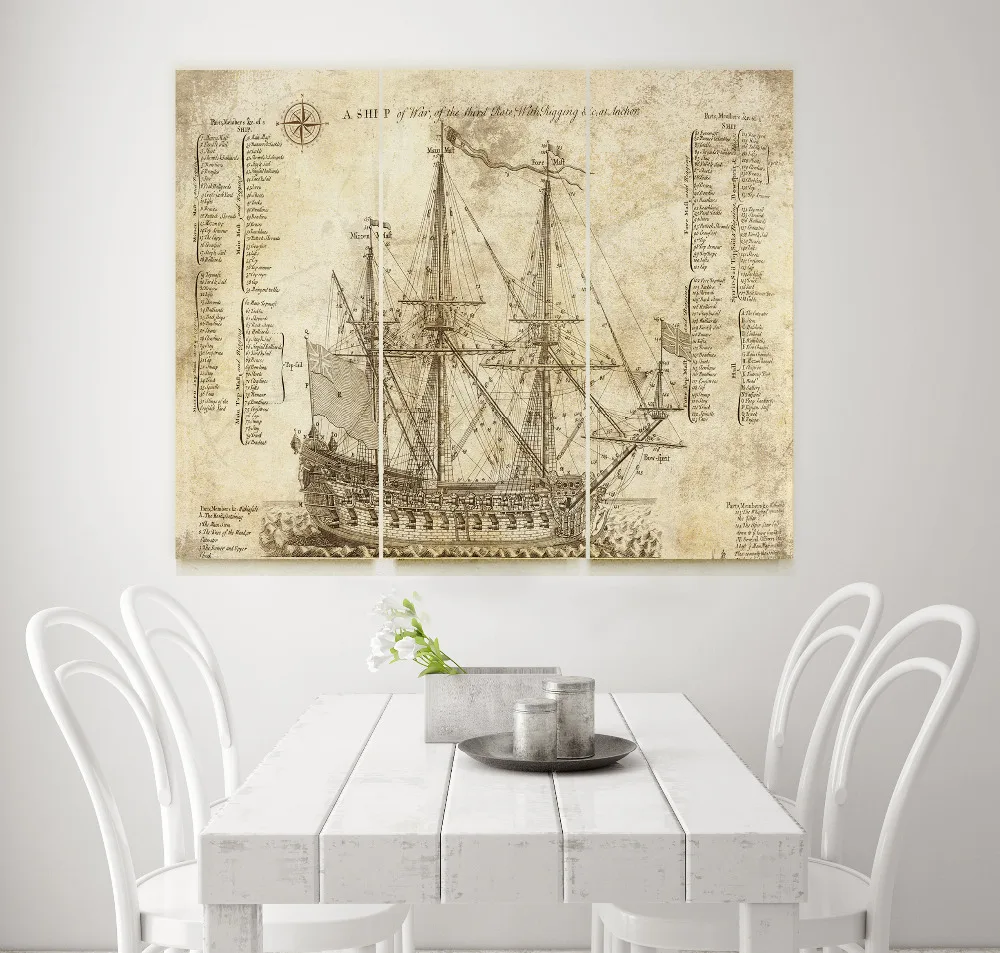 

Old Battleship Blueprint giclee print Canvas Art Office Decor,Vinage art canvas unframed