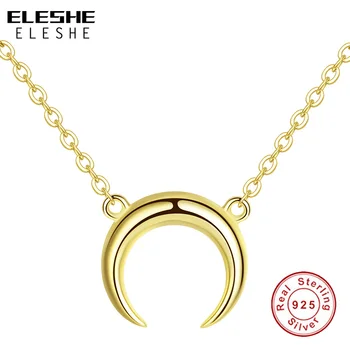 

ELESHE Luxury Yellow Gold & 925 Sterling Silver Moon Pendant Necklace Romantic Wedding Necklace for Women Long Chain Necklace