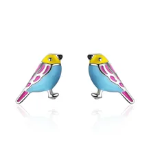 925 пробы серебро разноцветной эмалью серьги-гвоздики в виде птицы для Для женщин свадебный подарок в виде симпатичных животных Стерлинговое Серебро-бижутерия eh922