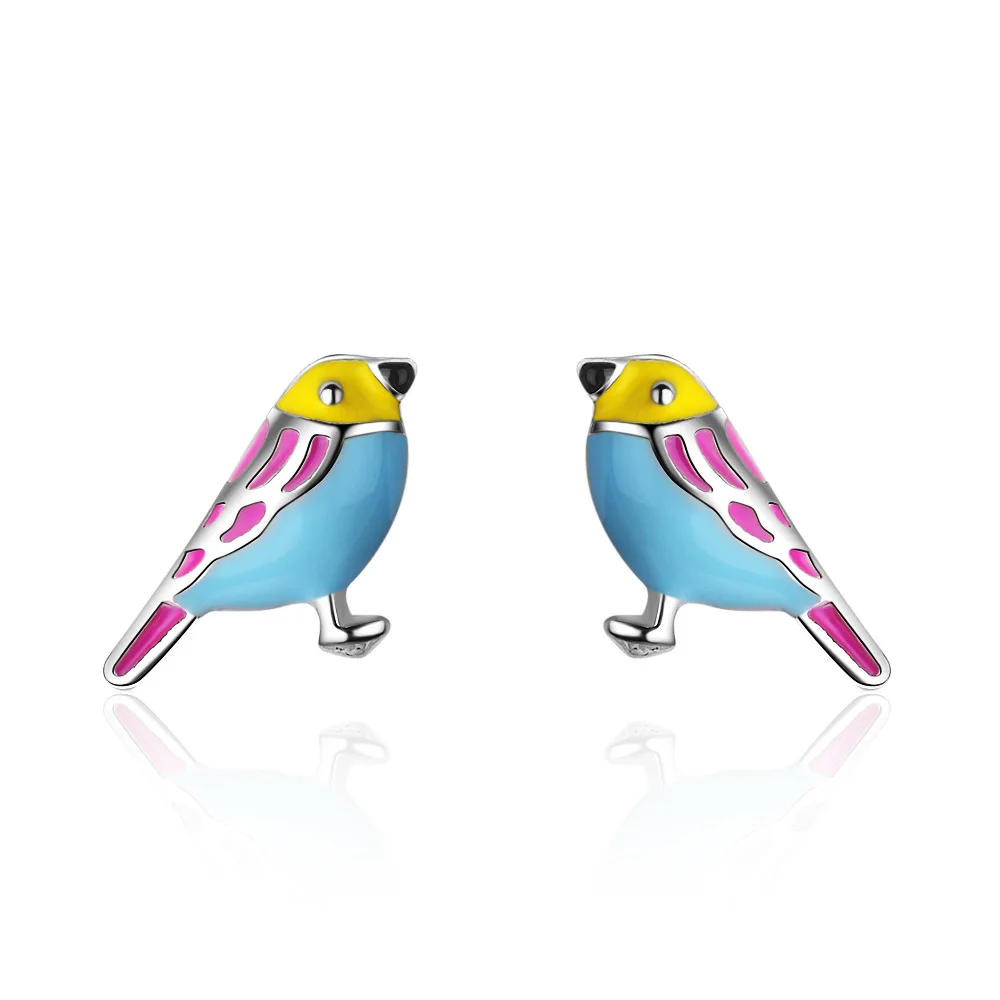 

925 Sterling Silver Colorful Enamel Bird Stud Earrings for Women Wedding Gift Lovely Animal Sterling-silver-jewelry eh922