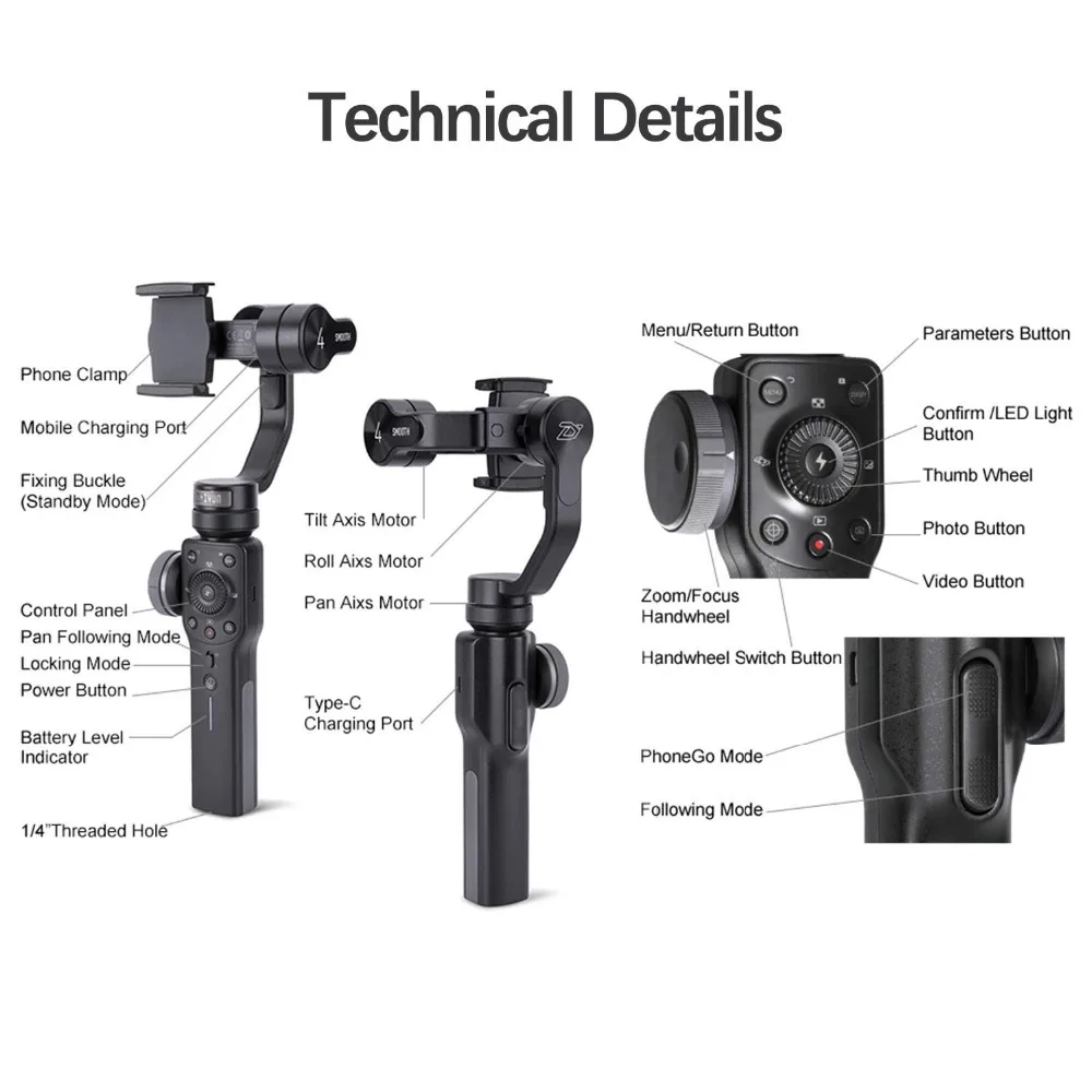 Zhiyun Smooth 4 3-Axis Handheld Gimbal Stabilizer w/Focus Pull & Zoom for iPhone Xs Max Xr X 8 Plus