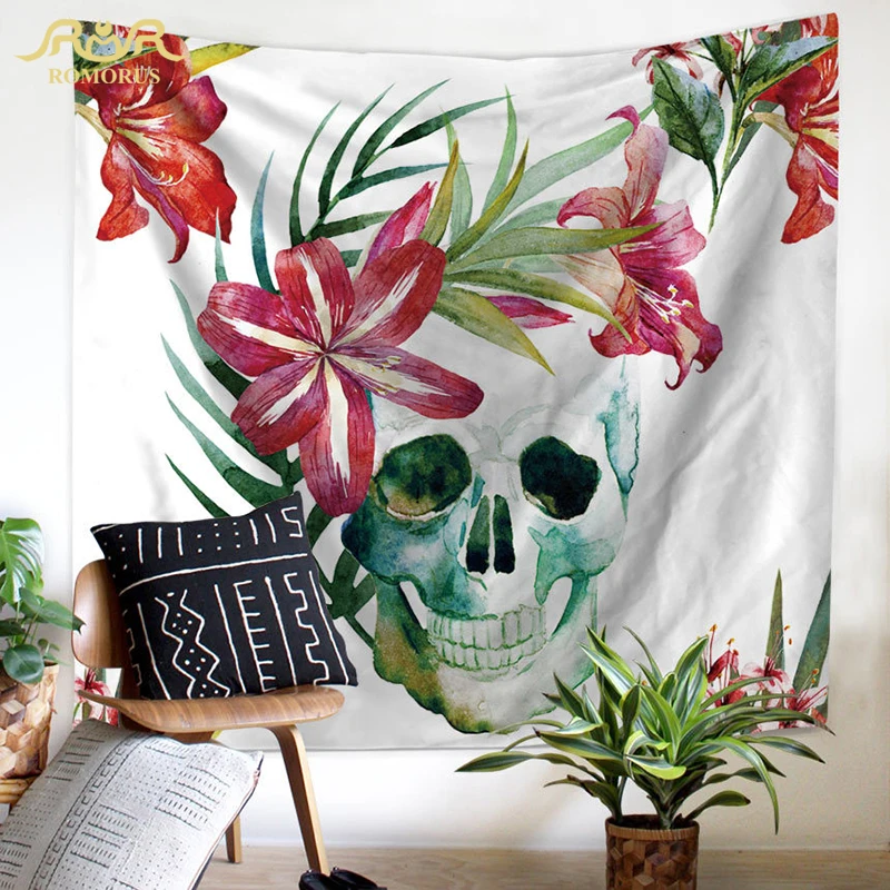 

ROMORUS Funny Skull Wall Hanging Tapestry Sugar Skull Art Hippie Wall Carpet Home Decoration Tapestry Beach Towel Table Covers