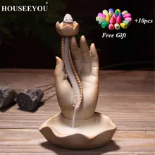 10 шт. пирамидки благовоний+ индийский Будда Пальма лотоса пруд благовония горелка ручной конусы курильница для благовоний курильница горелка дзен медитационная Йога