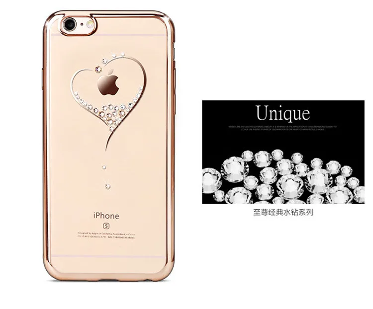 Для iPhone 6 Чехол, ультра тонкий чистый мягкий TPU Чехлы для телефона с кристаллами и розовым покрытием, Блестящий Алмазный чехол для iPhone 6S 6 Plus 7 Plus