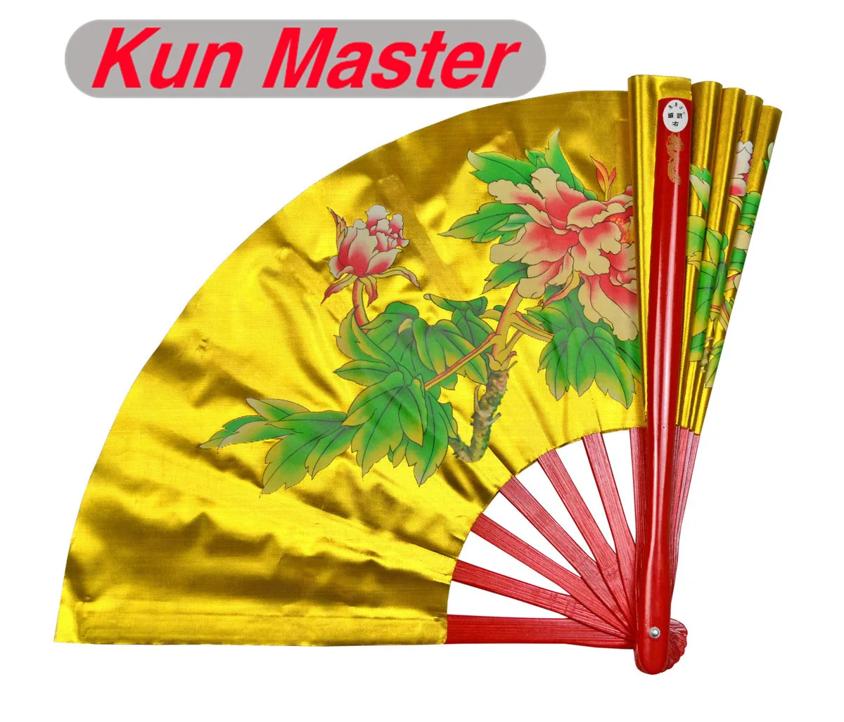 Kun Master 34 см бамбуковый Китайский кунг-фу Тай Чи веер золотой с Пионом дизайн две стороны покрывает бесплатно матч