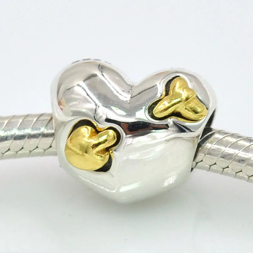 Authentic 925 Sterling Silver Charms Golden Arrow Heart Charm Bead Fits
