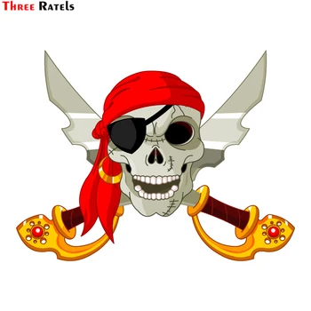 

Three Ratels LCS293# 15x11.3cm Pirates Skull of the Caribbean colorful car sticker funny car stickers styling removable decal