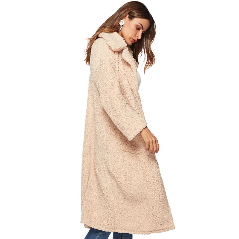 Элегантное плюшевое пальто для женщин зимнее плотное пальто из искусственного меха с отложным воротником женское тонкое плюшевое пальто теплое длинное пальто из овечьей шерсти