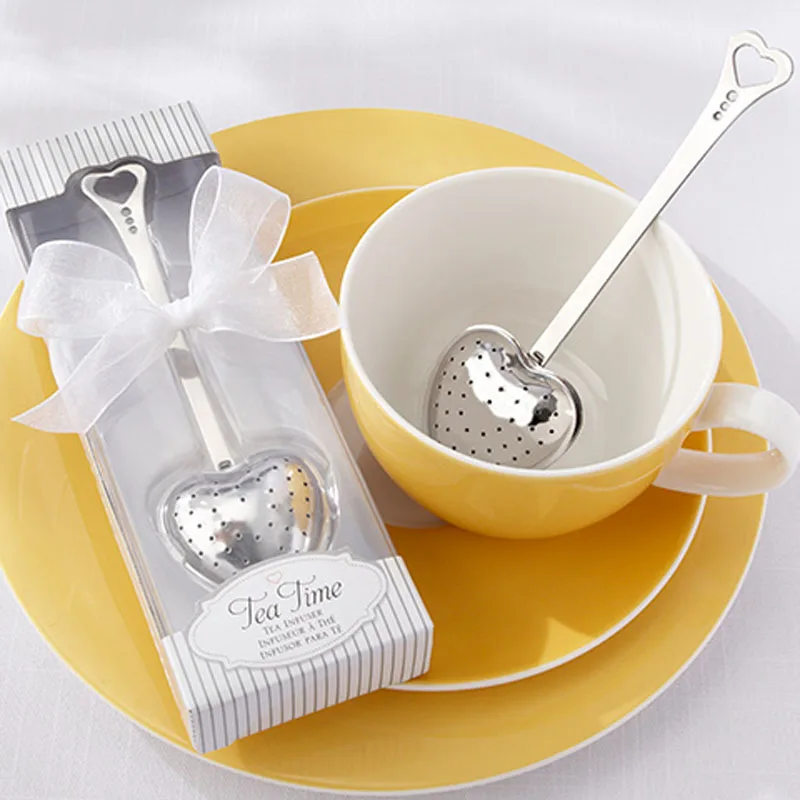 FREE SHIPPING 20pcs/lot Heart Shaped "Tea Time" Stainless Steel Tea Infuser Tea Party Favors