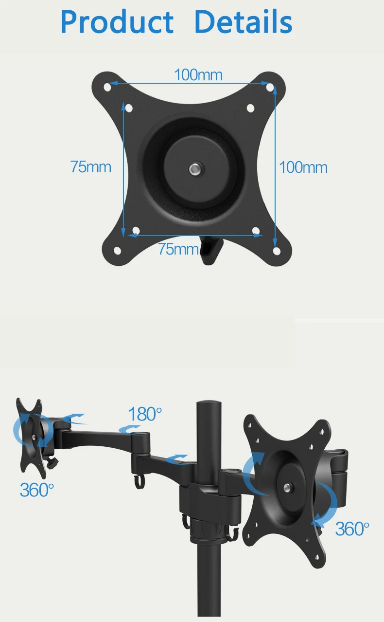 Кронштейн с двойным монитором и креплением на стол с полным движением для компьютера, телевизора, экрана, поворотный и поворотный двойной стенд 17-25 дюймов, держатель для монитора