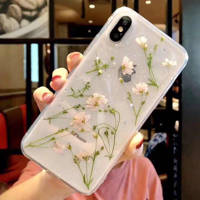 

Cover For iPhone X 6 S 6S 7 8 Plus Case On For iPhone XR XS Max 7Plus 8Plus Cover 8 Clear Transparent Soft TPU Real Dried Flower