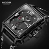 MEGIR Men's Sports Chronograph Wrist Watch for Men Army Leather Square Quartz Stop Watch Clock Man Relogios Masculino 2061Black ► Photo 1/6