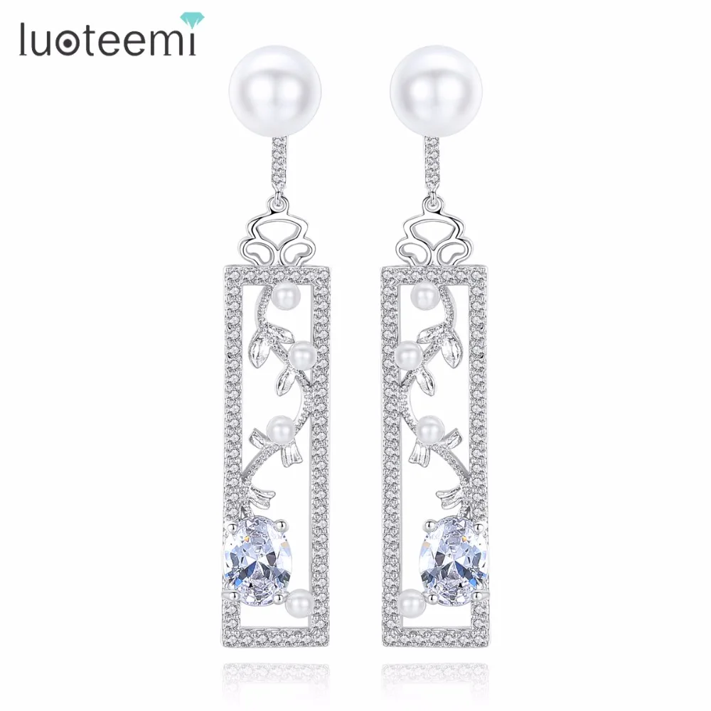 

LUOTEEMI Trendy Vine Ratten Symbolizing Hopes Withe CZ Dangle Earrings With Imitation Pearl Drop For Women Valentine Gifts