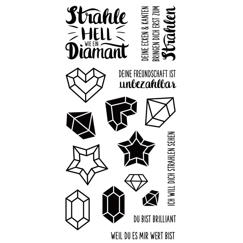 

German word Transparent Clear Silicone Stamps and metal cutting dies