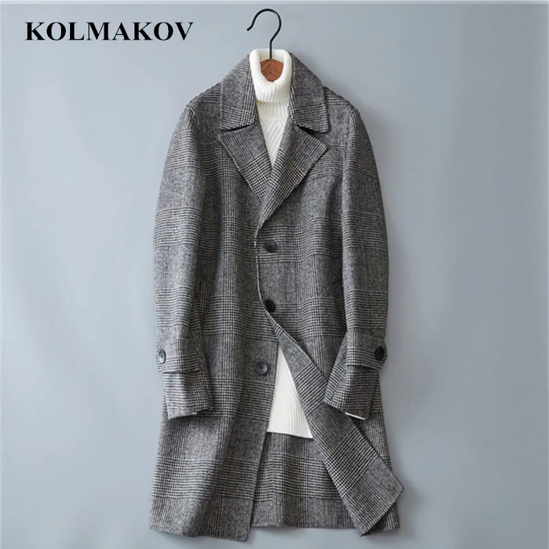 Новое Трендовое мужское шерстяное пальто kolmaрасы в клетку Корейском стиле зима