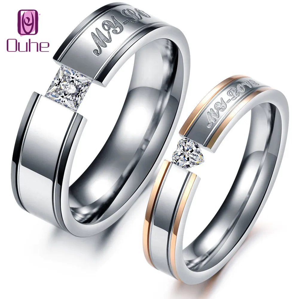 OUHE Trendy Silver Color Promise Couple Rings For Women Man Size 5-11 Holiday Gift Engagement Wedding Lovers Jewelry | Украшения и
