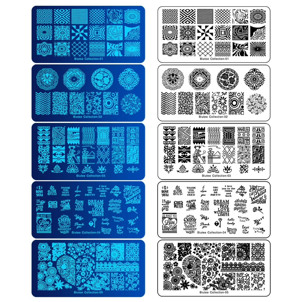 Biutee 15 Шт. различных трафареты для ногтей дизайн ногтей пластины стемпинга+1 шт. двухсторонний стампинг DIY маникюр нструменты для маникюра