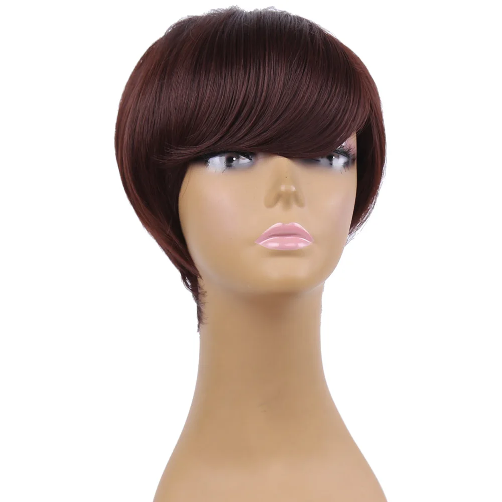 Amir синтетические Короткие парики для афро-американских женщин черный коричневый цвета прямые волосы парик с челкой полный парик короткие волосы - Цвет: Коричневый