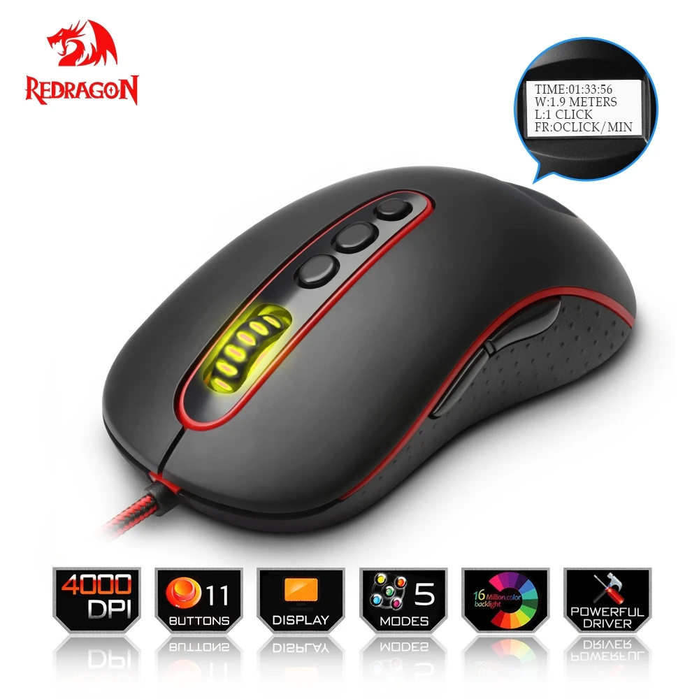

Redragon USB Gaming Mouse 4000DPI 11 buttons ergonomic design for desktop computer accessories programmable mice gamer lol PC
