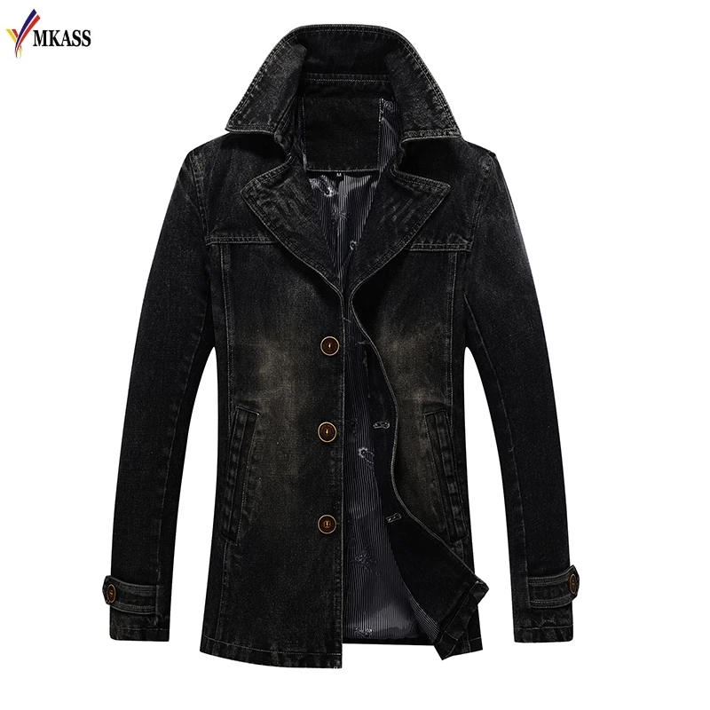 2018 Men Denim Jackets Men Coat Long Section Fashion Trench Coat Masculina Homme Brand Casual Fit Overcoat Jacket Outerwear