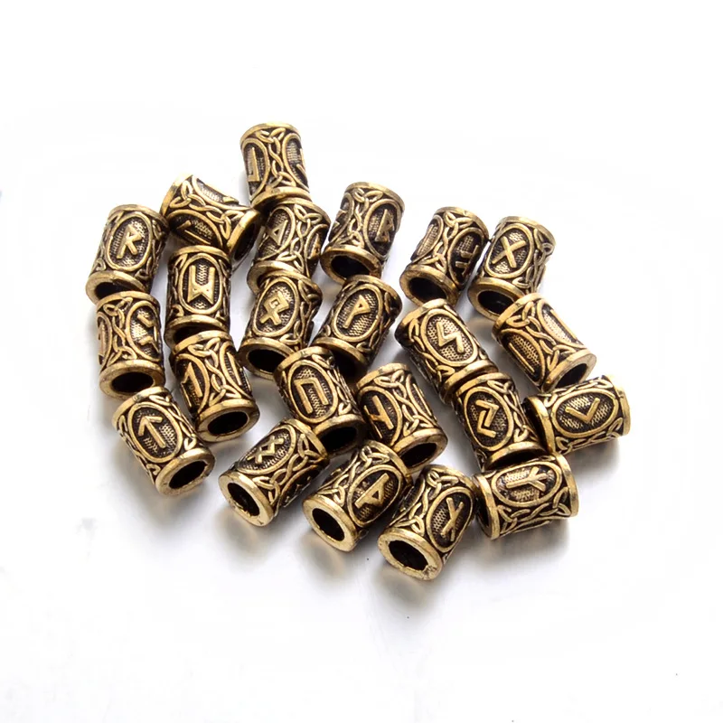 Cuentas espaciadoras de Metal para mujer, abalorios sueltos de runas vikingas, aptos para barbas de pelo, TIWAZ TYR, Sol, Runa Odal, Futhark, fabricación de joyas DIY, 24 unids/set