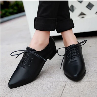 ladies British Tassel Oxfords shoes Pointed Toe Lace-Up Flats shoes 