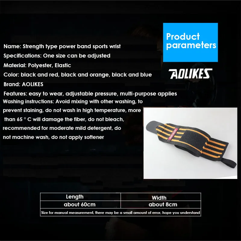AOLIKES 1Pair Hand Safety Support Polyester Wrist Strap Weight Lifting Power lifting Bodybuilding Wrist Support A-1539