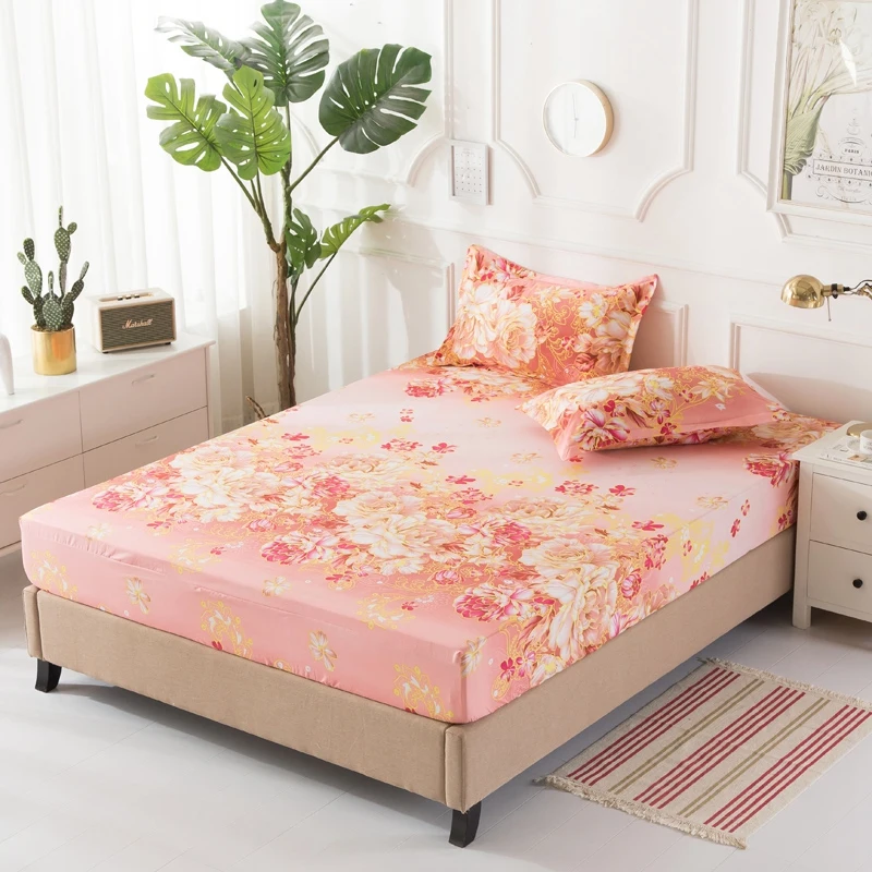 

Coloful Bloom Floral Flowers Full Rubber Fitted sheets Bed set Soft Polyester Fitted sheet Mattress cover pillow shams 3pcs