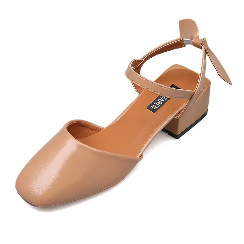 New Arrival Woman PU Leather Back Strap Sandals Female Square Heels