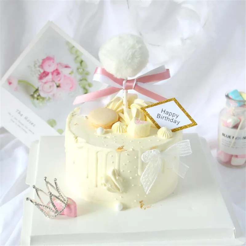 

1PC Handmade Hairball Cake Topper DIY Cake Top Flag Decoration Children's Adult Birthday Party Cake Decor Supplies