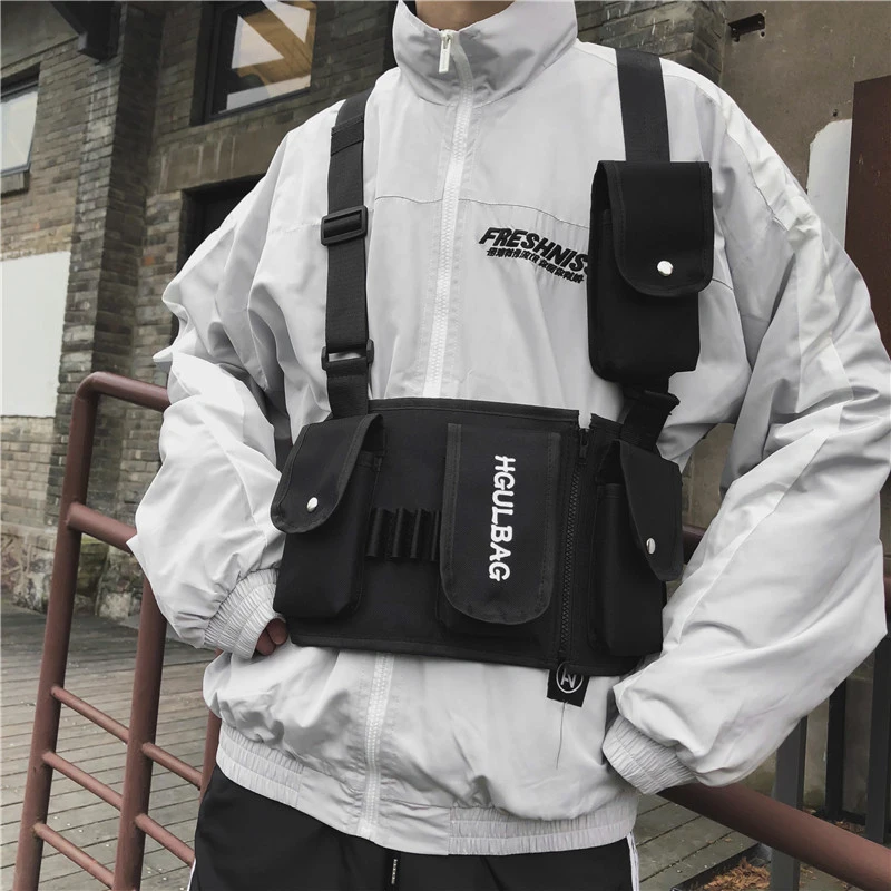 

Hot Fashion Chest Rig Black Waist Bag Pack Multi-pocket Hip Hop Streetwear Functional Military Tactical Chest Bag Kanye West New