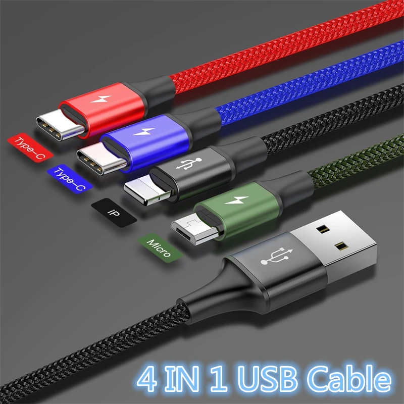 

Baseus 4 in 1 USB Cable for iPhone X xs max Charger Cable 3 in 1 Micro USB Type C Cable for Samsung Galaxy S9 S8 Plus For xiaomi