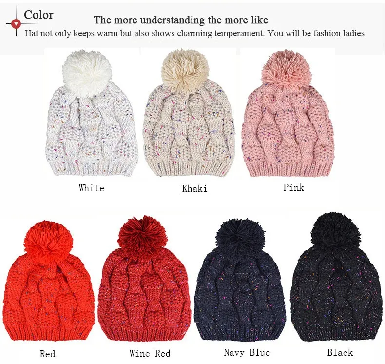 2015 New Autumn and Winter Thick Warm Solid Knit Women Hat Female Cap with lint (1)