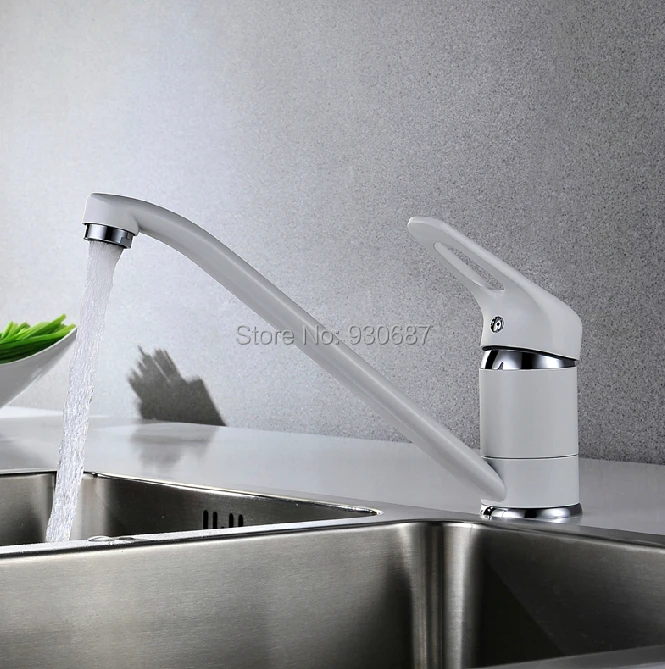 

White Color Kitchen Faucet Long Spout Single Handle Centerset Mixer Tap