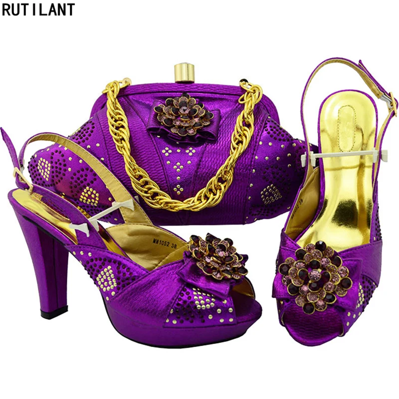 

New Arrival Ladies Italian Shoes and Bag Set Decorated with Rhinestone Italian Matching Shoe and Bag Set for Wedding Party Shoes