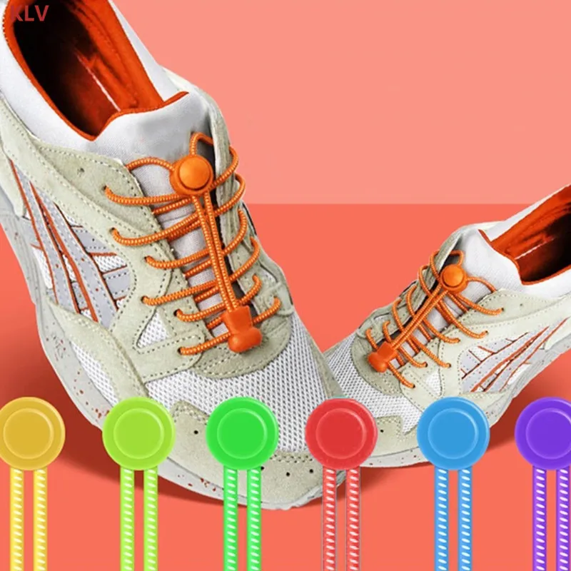 KLV красочные круглые эластичные шнурки пружинный зажим без завязок для взрослых детей