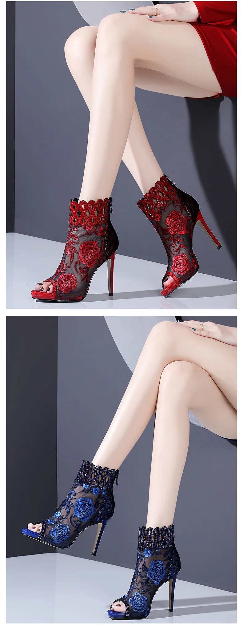 Hersevll/босоножки на высоком каблуке с открытым носком; коллекция года; женская летняя дышащая обувь из сетчатого материала; сандалии на молнии с цветами и кристаллами; женская обувь