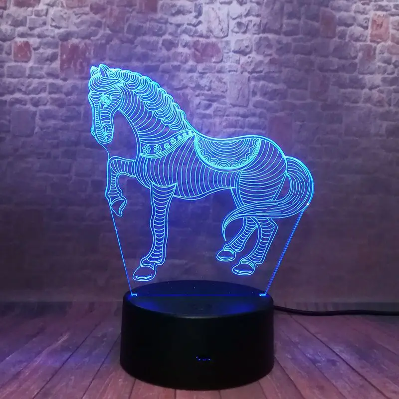 Светодиодный светильник с 3D иллюзией, 7 цветов, меняющийся настольный ночник, игрушечный светильник в виде лошади и животного