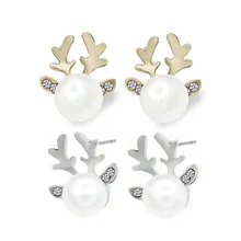 8 сезонов, элегантные рождественские серьги для женщин, золото/серебро, женские серьги, жемчужные серьги-гвоздики в виде оленя для женщин, ювелирные изделия для девочек