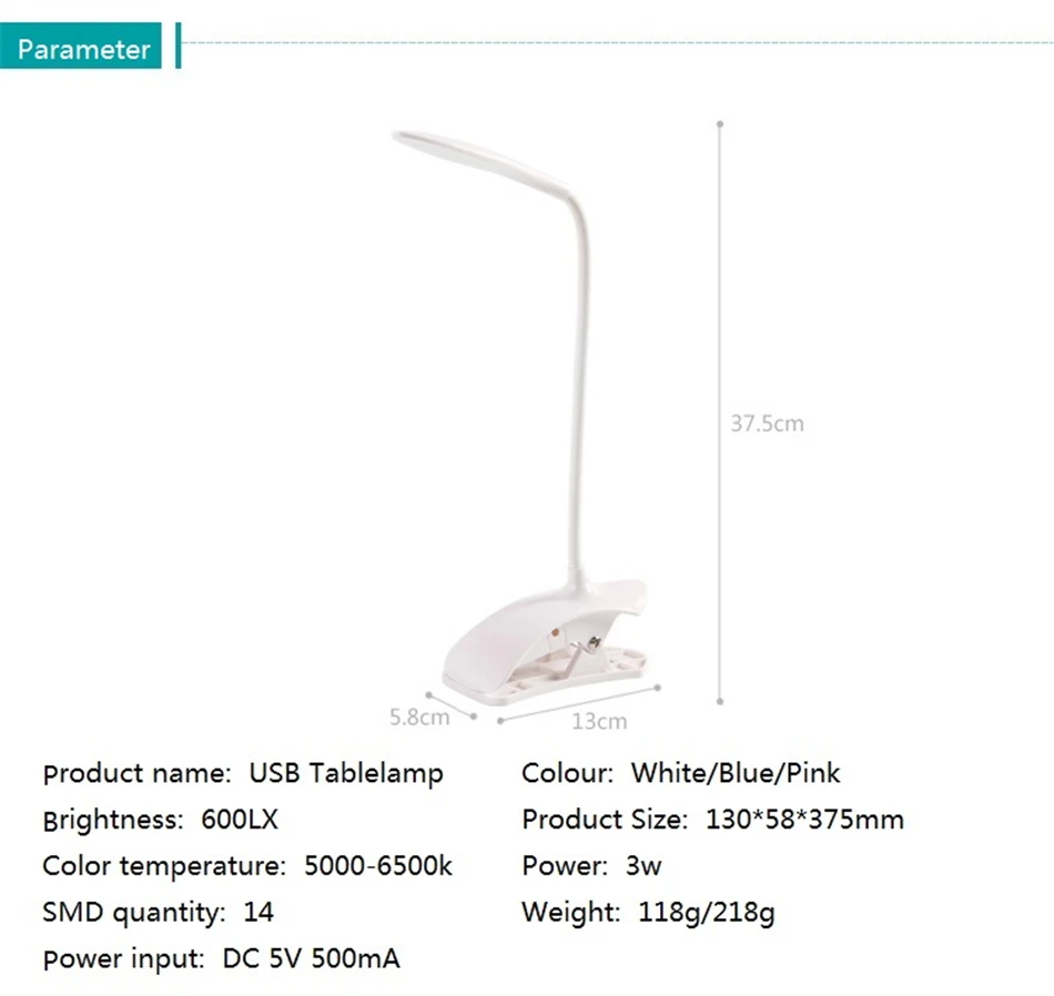 Светодиодный настольный светильник для чтения с защитой глаз, регулируемая яркость, USB светодиодный настольный светильник с зажимом, сенсорный выключатель P20