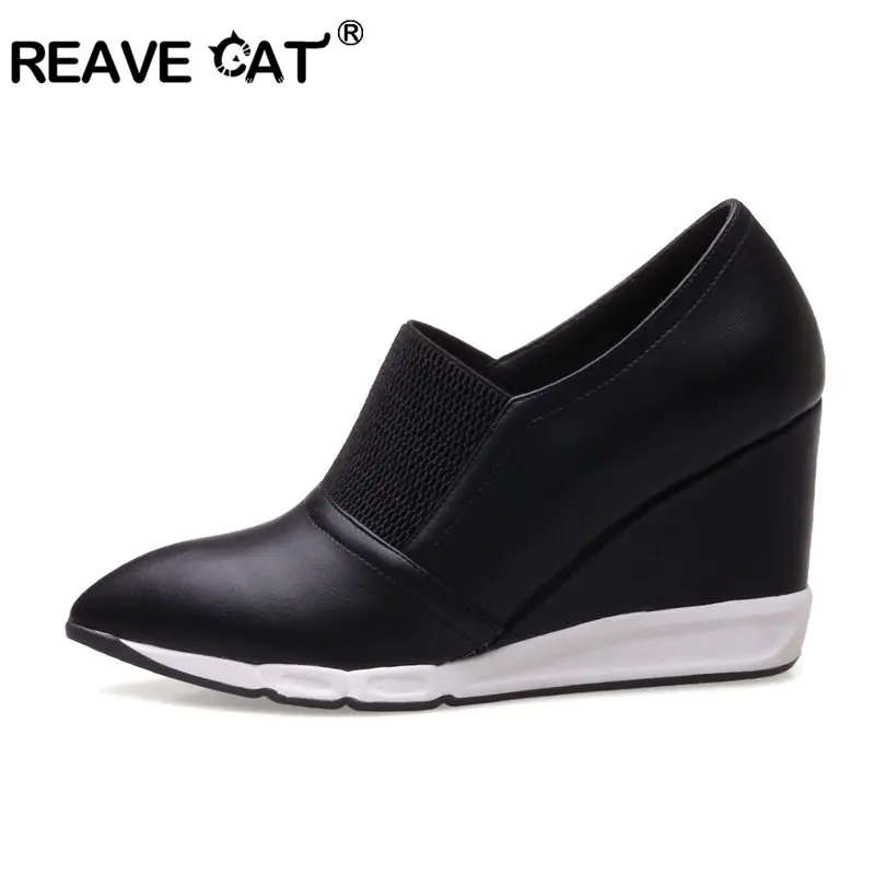 REAVE CAT/обувь женские туфли-лодочки на высоком каблуке модная пикантная женская обувь на танкетке с острым носком mujer крутая обувь из искусственной кожи на резиновой подошве черного и красного цвета; A052