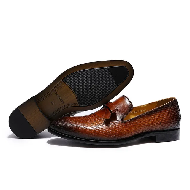 Fashion Men S Bowtie Loafers Print Genuine Leather Brown Black