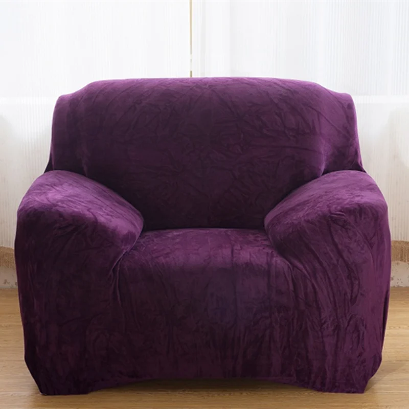 Однотонные Плюшевые Чехлы для дивана Fabirc, эластичные Угловые Чехлы для диванов, чехлы для диванов для гостиной, Защитные чехлы для диванов - Цвет: Purple