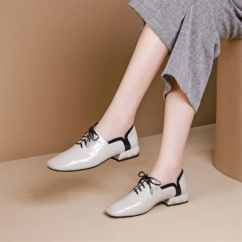 FEDONAS Elegant Ladies Office Shoes Spring Autumn Lace-up Square Toe Heels Women Pumps Genuine Leather Casual Shoes Woman