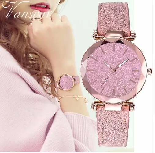Dropshipping Women Starry Sky Dial Watch Fashion Luxury Ladies Leather Quartz Wrist Watches Vansvar Brand Relogio