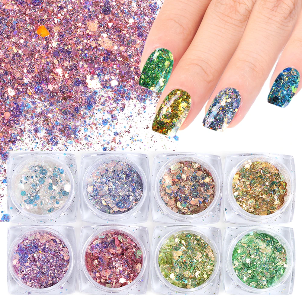 

1 Box Nail Glitter Power Mermaid Sequins Flakes Shiny Nail Power Dust Irregular Sparkles 3D Decorations Manicure Tips TRXKP01-12