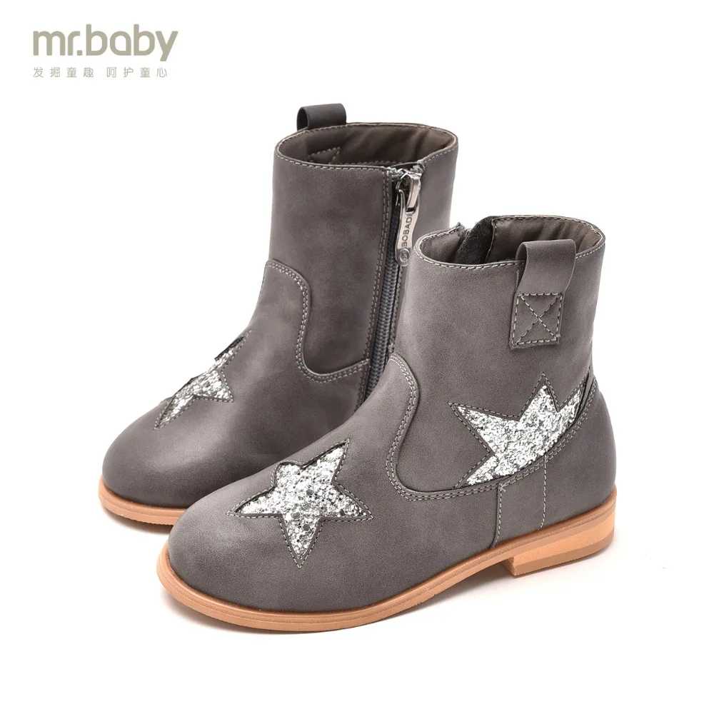 

Mr.baby Original kids shoes 2018 New Winter Handsome Sequin Star Stitching Girl Children Boots