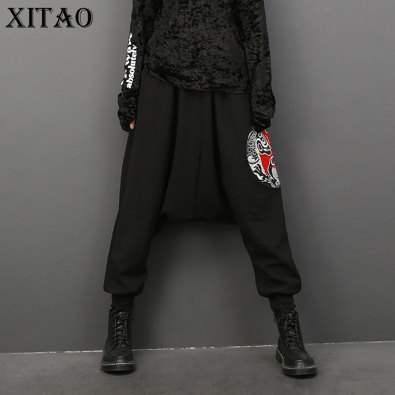 [Xitao] Новая осень 2017 г. Европа Fashion Street патч конструкции свободные длинные штаны